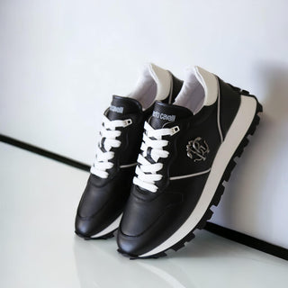 Roberto Cavalli 22541-A Black Calf-Skin Leather Casual Sneakers (RC1003)-AmbrogioShoes