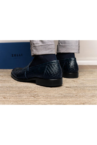 Roma Crocodile Loafer - Navy-Dellamoda