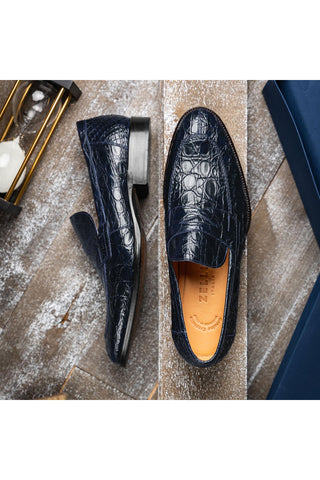 Roma Crocodile Loafer - Navy-Dellamoda