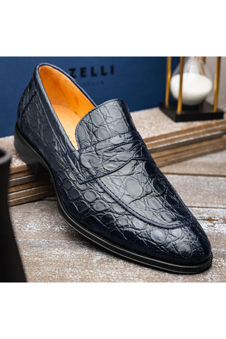 Roma Crocodile Loafer - Navy-Dellamoda