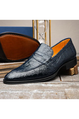 Roma Crocodile Loafer - Navy-Dellamoda