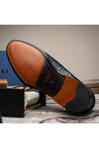 Roma Crocodile Loafer - Navy-Dellamoda