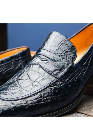 Roma Crocodile Loafer - Navy-Dellamoda