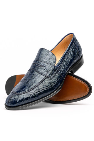 Roma Crocodile Loafer - Navy-Dellamoda