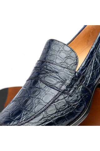 Roma Crocodile Loafer - Navy-Dellamoda