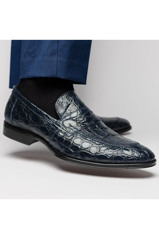Roma Crocodile Loafer - Navy-Dellamoda