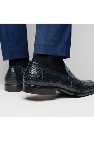Roma Crocodile Loafer - Navy-Dellamoda