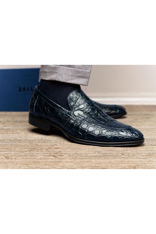 Roma Crocodile Loafer - Navy-Dellamoda