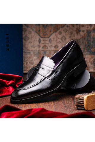 Roma Leather Loafer - Black-Dellamoda