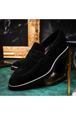 Roma Suede Loafer - Black-Dellamoda