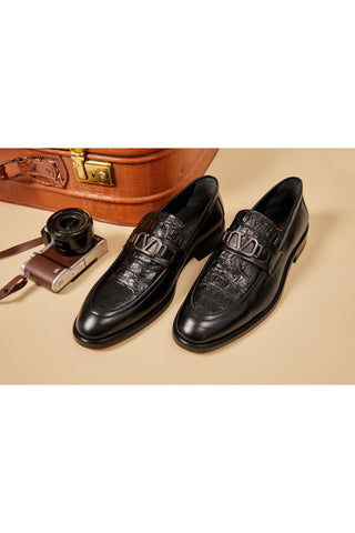 Vinci Amsterdam Embossed Leather Horse-Bit Loafer - Black
