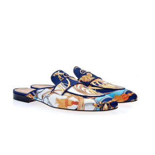 SUPERGLAMOUROUS Bolero Cavallerizza Men's Shoes Navy Satin Slipper Mules (SPGMS1014)-AmbrogioShoes