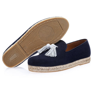 SUPERGLAMOUROUS Brent Softy Men's Shoes Navy Suede Leather Rope Espadrilles Tassels Sneakers (SPGM1250)-AmbrogioShoes