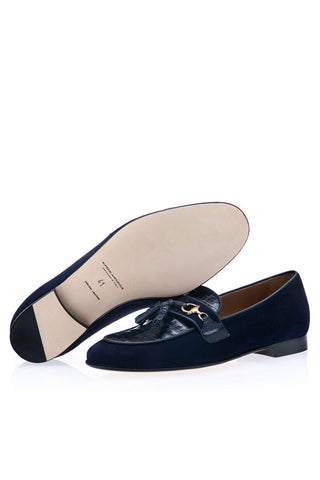 SUPERGLAMOUROUS Bruno Crocodile Skin & Suede Tassel Loafer (SPGM1366)