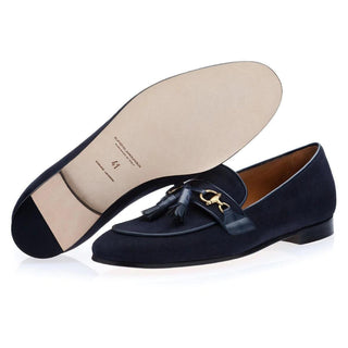 SUPERGLAMOUROUS Bruno Velukid Navy Suede Leather Tassel Loafers (SPGMS1061)-AmbrogioShoes