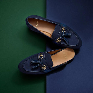 SUPERGLAMOUROUS Bruno Velukid Navy Suede Leather Tassel Loafers (SPGMS1061)-AmbrogioShoes