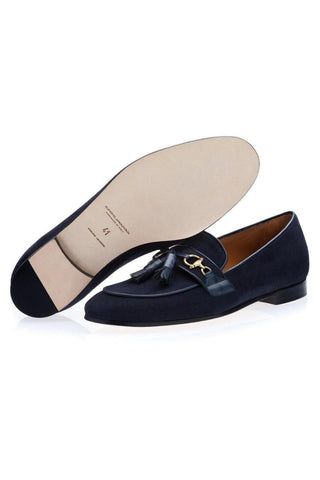 SUPERGLAMOUROUS Bruno Velukid Navy Suede Tassel Loafers (SPGMS1061)-AmbrogioShoes