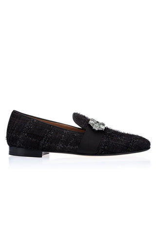 SUPERGLAMOUROUS Coruna Alana Black Boucle Slipper Loafers (SPGM1321)