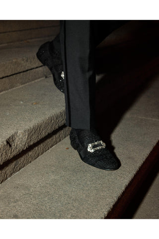 SUPERGLAMOUROUS Coruna Alana Black Boucle Slipper Loafers (SPGM1321)