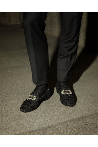 SUPERGLAMOUROUS Coruna Alana Black Boucle Slipper Loafers (SPGM1321)