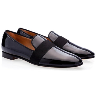 Super Glamourous Dadalou Men's Shoes Black Patent Leather Slipper Loafers (SPGM1041)-AmbrogioShoes