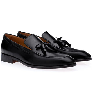 Super Glamourous Dalton Vintage Men's Shoes Black Calf-Skin Leather Slip-On Loafers (SPGM1062)-AmbrogioShoes