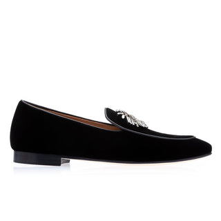 SUPERGLAMOUROUS Divine Velour Men's Shoes Black Velvet Slipper Loafers (SPGM1140)-AmbrogioShoes