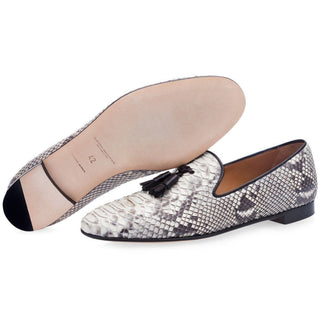 SUPERGLAMOUROUS Dominique Men's Shoes Stone Exotic Python Tassels Loafers (SPGM1090)-AmbrogioShoes