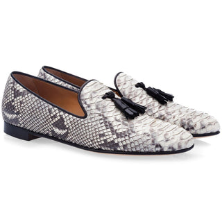 SUPERGLAMOUROUS Dominique Men's Shoes Stone Exotic Python Tassels Loafers (SPGM1090)-AmbrogioShoes