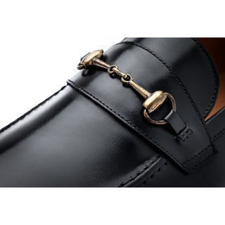 SUPERGLAMOUROUS Elmoro Vitnage Men's Shoes Black Calf-Skin Leather Horsebit Loafers (SPGM1300)-AmbrogioShoes
