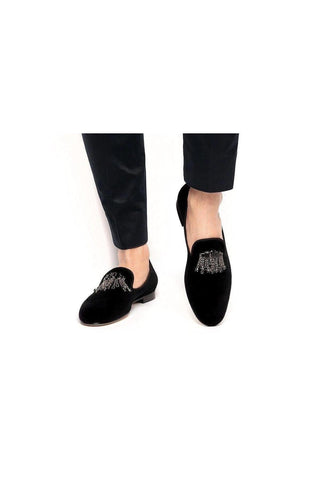 SUPERGLAMOUROUS Gilles Black Velour Velvet Slipper Loafers (SPGM1034)-AmbrogioShoes