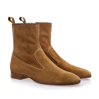 SUPERGLAMOUROUS Harley Softy Men's Shoes Caramel Suede Leather Zipper Ankle Boots (SPGM1073)-AmbrogioShoes