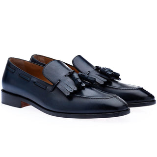 Super Glamourous Horizon Vintage Men's Shoes Navy Calf-Skin Leather Slip-On Loafers (SPGM1065)-AmbrogioShoes