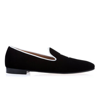Super Glamourous I-DO Men's Shoes Black Velour Velvet Slipper Loafers (SPGM1035)-AmbrogioShoes