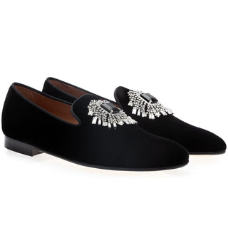 SUPERGLAMOUROUS Jupiter Men's Shoes Velvet Formal Crystal Slipper Loafers (SPGM1334)-AmbrogioShoes
