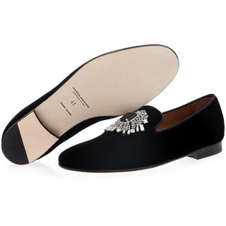 SUPERGLAMOUROUS Jupiter Velvet Crystal Slipper Loafers-AmbrogioShoes