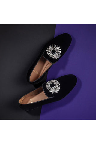 SUPERGLAMOUROUS Jupiter Velvet Crystal Slipper Loafers