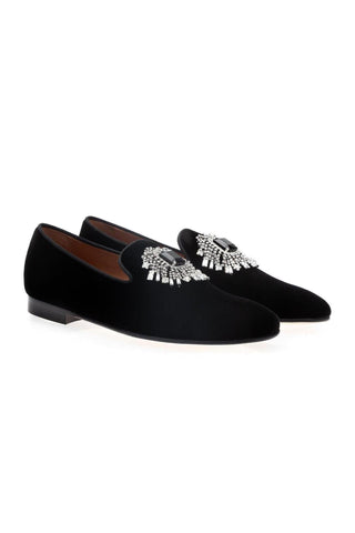 SUPERGLAMOUROUS Jupiter Velvet Crystal Slipper Loafers-AmbrogioShoes