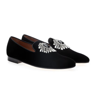 SUPERGLAMOUROUS Jupiter Velvet Crystal Slipper Loafers-AmbrogioShoes