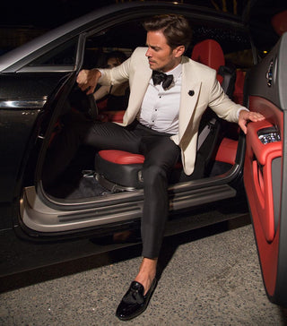 SUPERGLAMOUROUS Louis Black Silk Patent Leather Tassel Slipper Formal Loafers (SPGM1134)-AmbrogioShoes