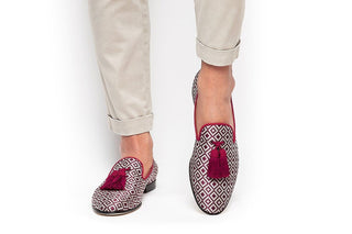 SUPERGLAMOUROUS Louis Jacquard Canvas Slip-On Tassel Loafer (SPGM1369)-AmbrogioShoes