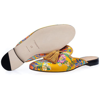 Super Glamourous Louis Korela Men's Shoes Mustard Jacquard Cancas Slipper Mules (SPGM1013)-AmbrogioShoes