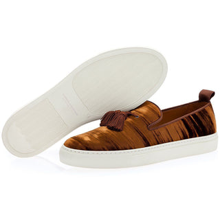 SUPERGLAMOUROUS Louis Men's Shoes Caramel Wrinkle Distressed Velvet Calf-Skin Leather Slip-On Sneakers (SPGM1224)-AmbrogioShoes