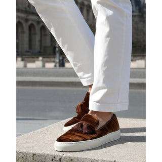 SUPERGLAMOUROUS Louis Men's Shoes Caramel Wrinkle Distressed Velvet Calf-Skin Leather Slip-On Sneakers (SPGM1224)-AmbrogioShoes