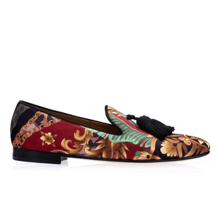 Super Glamourous Louis Philodendron Men's Shoes Red Velvet Print Loafers (SPGM1001)-AmbrogioShoes