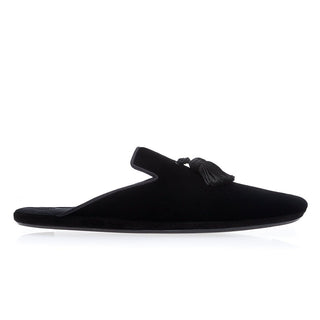 SUPERGLAMOUROUS Louis Velour Men's Shoes Black Calf-Skin Leather Velvet Suede Slippers (SPGM1244)-AmbrogioShoes