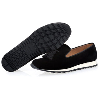 Super Glamourous Louis Velour Men's Shoes Black Velvet Tassels Sneakers (SPGM1019)-AmbrogioShoes