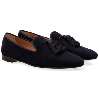 SUPERGLAMOUROUS Louis Velukid Men's Shoes Navy Calf-Skin Leather Suide Slipper Loafers (SPGM1158)-AmbrogioShoes