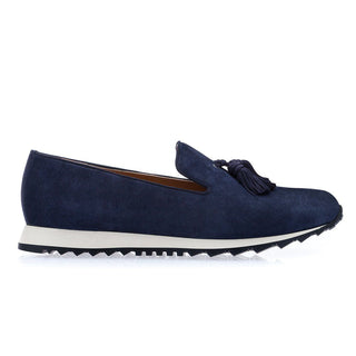 SUPERGLAMOUROUS Louis Velukid Men's Shoes Navy Suede Leather Tassels Sneakers (SPGM1227)-AmbrogioShoes