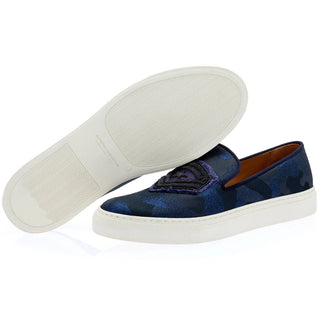 Super Glamourous Major Combact Men's Shoes Navy Jacquard Canvas Skate Sneakers (SPGM1016)-AmbrogioShoes